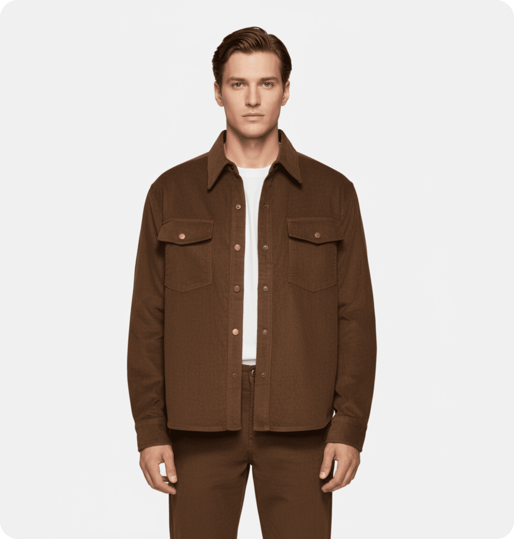 Male model in brown shirt jacket