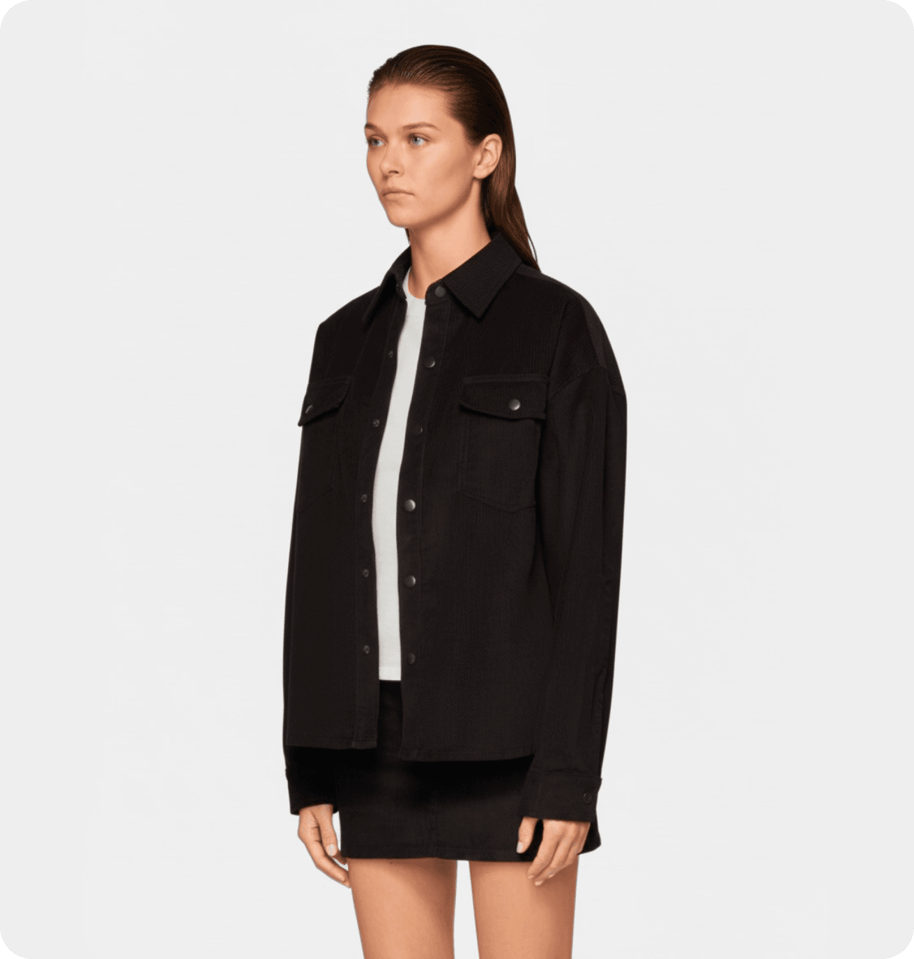 Fashion model in black jacket outfit