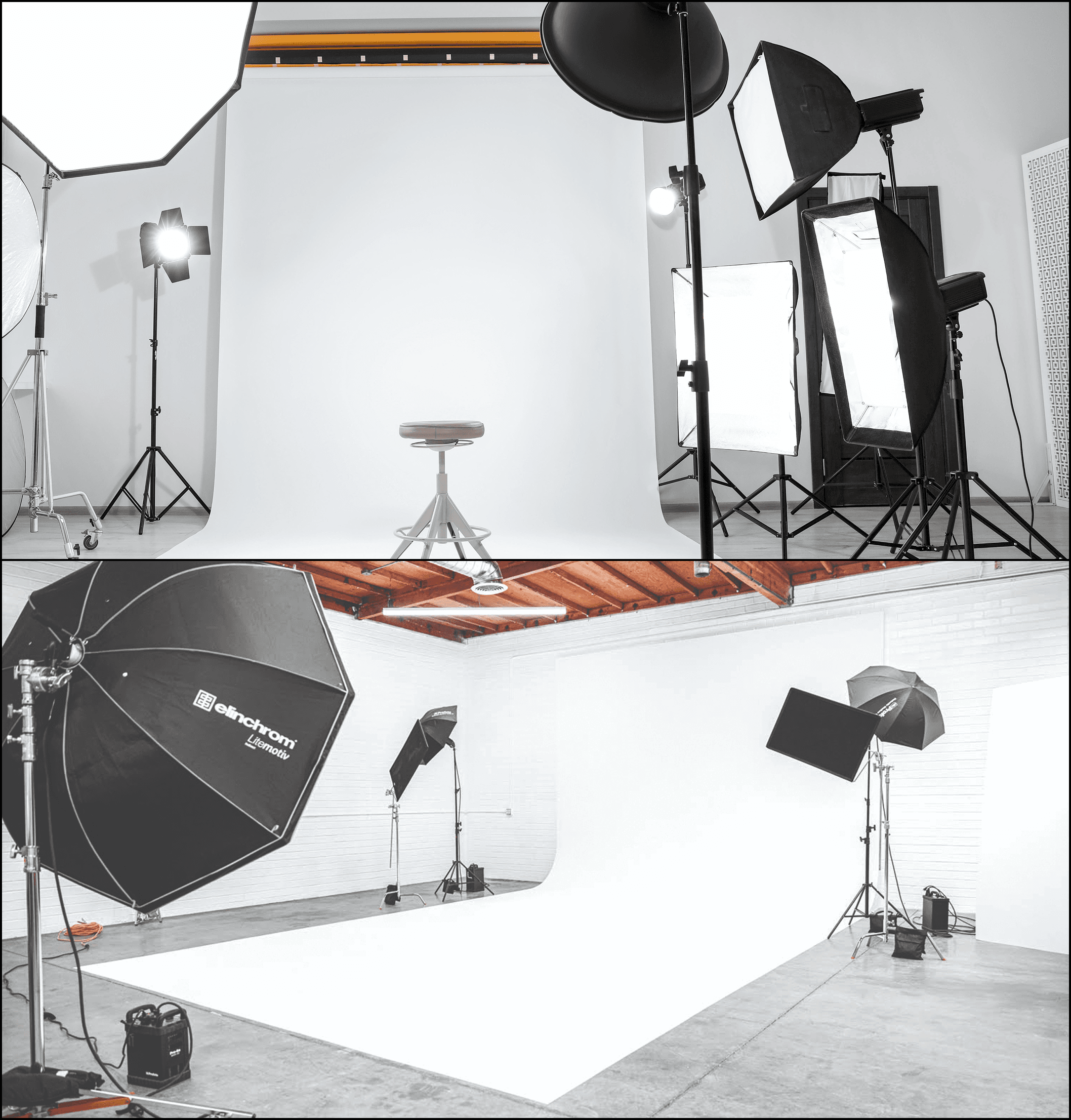 Professional photography studio setup with lighting equipment